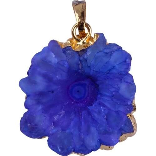 1pc Pure Gold Color Purple Rose Pink Blue Green Druzy Stone Slice Charms Jewelry Making Material Pendant For Necklaces