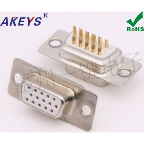 10pcs DB15P three rows of white plastic mother gold plated VGA plug 180 degree wire type serial port SUB DR15 pin COM port