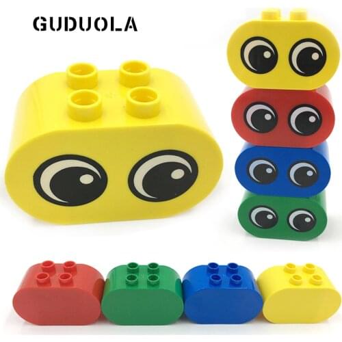 10pcs/lot Duplo Big Brick Oval-shaped 2x2 With Eyes Locomotive Assembled Accessories Big Building Block Toys Eye Smiling face