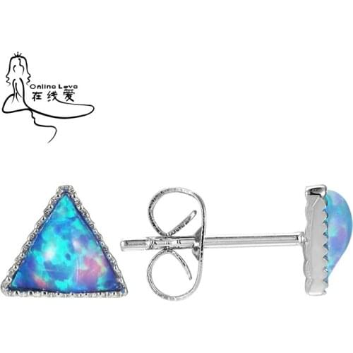 2017 Hot Sale Fashion Triangle Blue Fire Opal Women Jewelry Silver Plated Stud Earrings ER249