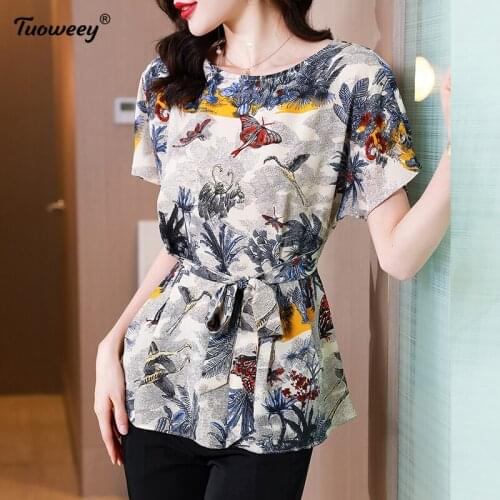 2021 Fashion Women Spring Summer Style Chiffon Blouses Women Casual short Sleeve Plus Size Print Loose Shirt Elegant Women Tops