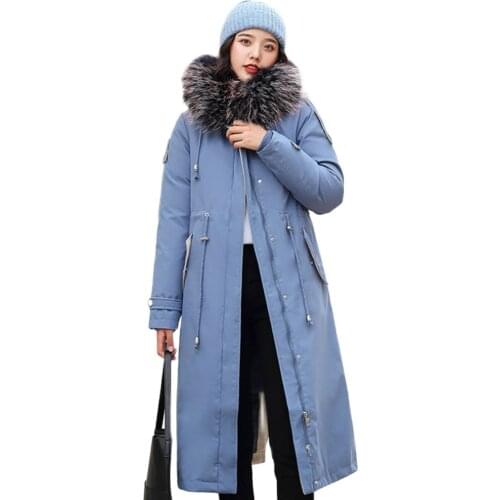 2021 Hooded Parkas Womens Thicken Down Cotton Coat Female Long Fur Collar Winter Jacket For Women Removable Lining