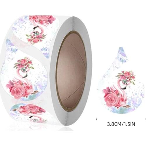 38mm Water Drop Flamingo Wedding Decoration Sticker Birthday Party Decoration Baking Label Envelope Stationery Scrapbook Sticker