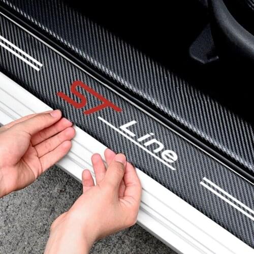 4X Auto Door Sill Leather Carbon Fiber Protector Sticker For Ford Mondeo Fiesta Fusion Escape Edge Kuga ST Line Accessories 2021