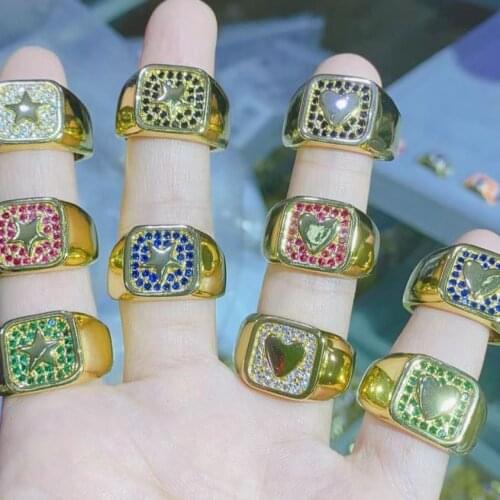 5PCS, Star Heart Women Ring CZ Gold Color Heart Square Open Cuff Lady Wedding Engagement Adjustable Ring