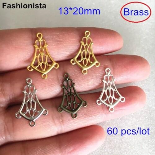 60 pcs Brass Chandelier Connectors 13*20mm,Gold-color,Silver-color,Bronze,Steel,Raw Brass,1 to 3 Loop Filigree Brass Connectors