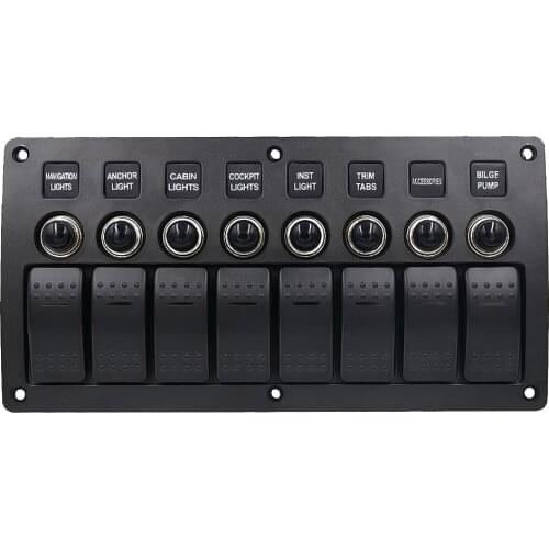 8 Gang LED Rocker Switch Panel Circuit Breaker for 12V/24V Car RV Marine