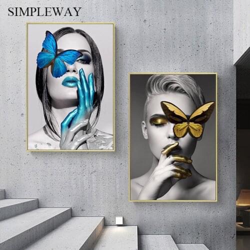 Butterfly Girl Woman Abstract Posters and Prints Canvas Wall Art Painting Modern Artwork Wall Picture for Living Room Decoration