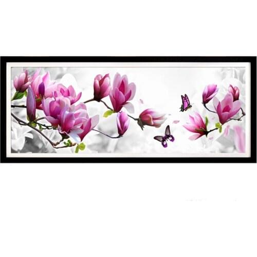 New 35*105cm DIY 5D Magnolia and Butterfly Diamond Embroidery Painting Flower Cross Stitch Home Decor Craft