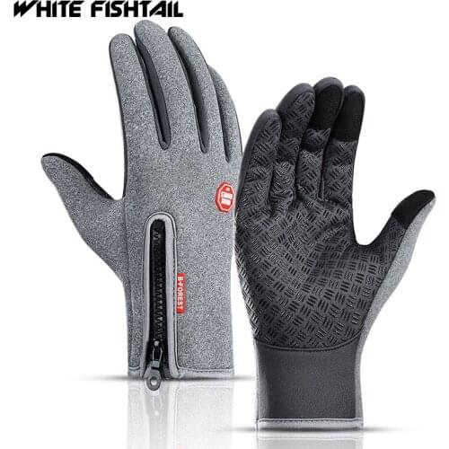 WHITE FISHTAIL Unisex Ski Gloves Touchscreen Winter Thermal Warm Cycling Bicycle Zipper Waterproof Snow Full Finger Gloves