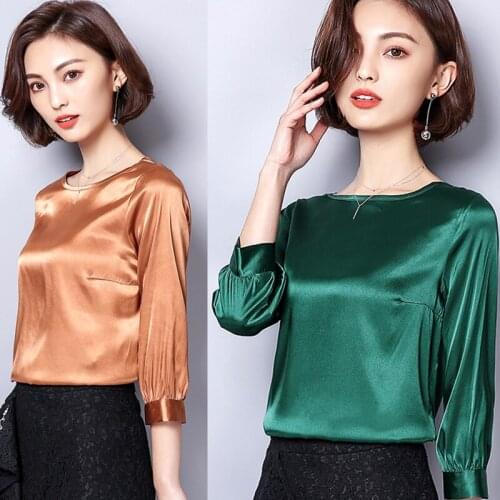 Summer Fall Casual Women Lady Green Red White 3/4 Lantern Sleeve Blouse Shirt , Autumn 2018 New Female Woman Loose 4xl Blouses