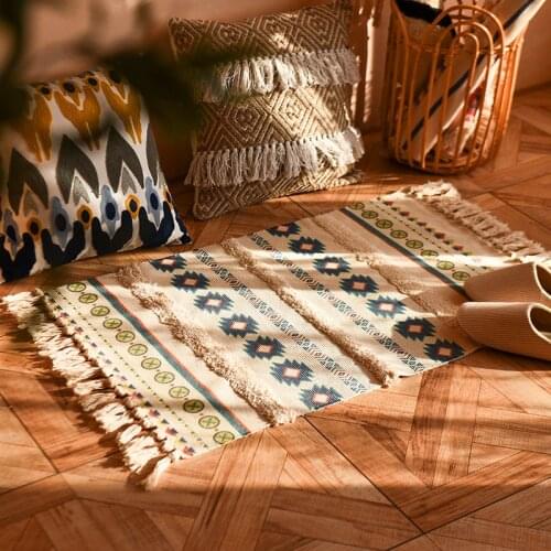 Bohemian Carpet Bedroom Area Rug Cotton Linen Nordic Doormat Aztec Floor Mat for Living Room Geometric Alfombra Home Decor 60x90