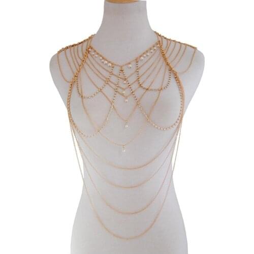 Boho Tassel Body Chains Belly Summer Beach Harness Shoulder Chain Fashion Charm Chain Body Accessories Jewelry for Women