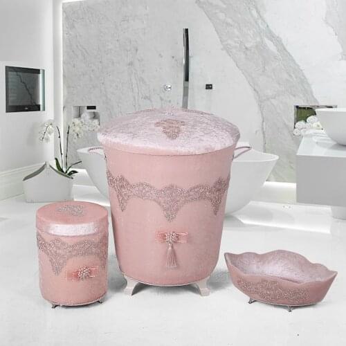 Bonny Home Luxury Pink 3 Pieces Laundry Basket Set Towel Holder Detergent Box Organizer Dirty Clothes Storage