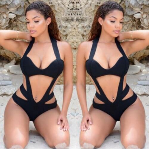 One Piece Swimsuit 2020 Sexy Deep-V Swimwear Women Swimsuit Cut Out Bathing Suits Halter Black Swim Maillot de Bain Monokini