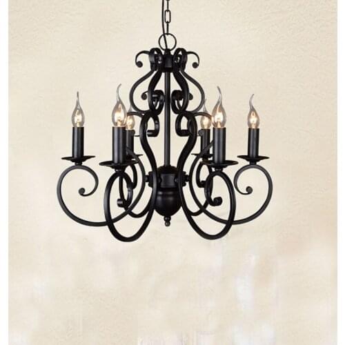 Black wrought iron modern chandelier lighting E14 holder candle lamp hotel living room dining room black candle chandelier
