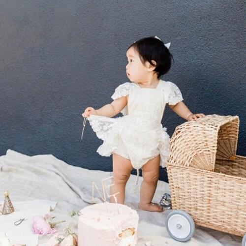 Infant Baby Girls Lace Romper with Embroidery Decoration, Little Princess Cute Style Summer Cool Clothing New Style
