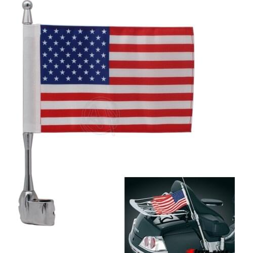 For Honda GoldWing GL1800 GL1500 2001-12 Motocycle America United States Flag Side Mount Luggage Rack Antenna Vertical Flagpole
