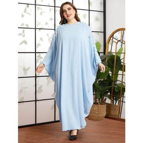 Elegant Muslim Maxi Dress Vintage Abaya Women Ethnic Applique Bat Sleeve Arabic Turkey Dubai Moroccan Kaftan Gown Prayer Vestido