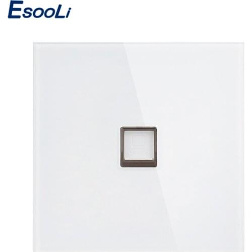Esooli Single Port White Luxury Crystal Tempered Glass Panel RJ45 Internet Jack Wall Data Socket Computer Network Outlet