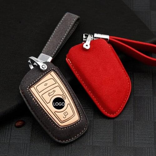 Flip fur car key case For BMW X1 X5 X6 F15 F16 F48 1 3 4 5 6 7 series F10 F20 F30 smart Key Shell Protector Key Case Chains