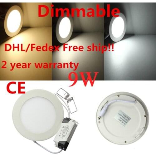 DHL Wholesale50pcs/Lot 9W Dimmable Round led panel light AC85-265V ceiling Light 800lumens, Free Shipping