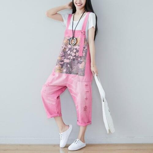 Candy Denim Suspender Jumpsuit Women Ripped Hole Braces cowboy Overall Baggy Sleeveless Rompers Suspenders Wide Leg Bib jeans