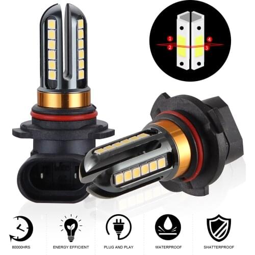 2PC 24SMD 9005 LED Fog Lights 9005 360 Degree White 3030 Chips Car Driving Light Auto LED 12V Fog Lamps Headlight Lamp Bulb Lens