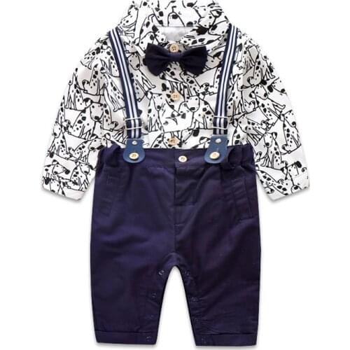 Baby Boy Clothes Set,Infant Gentleman Long Sleeve Shirts+Overalls+Suspender+Bow Tie+Outfits Suits