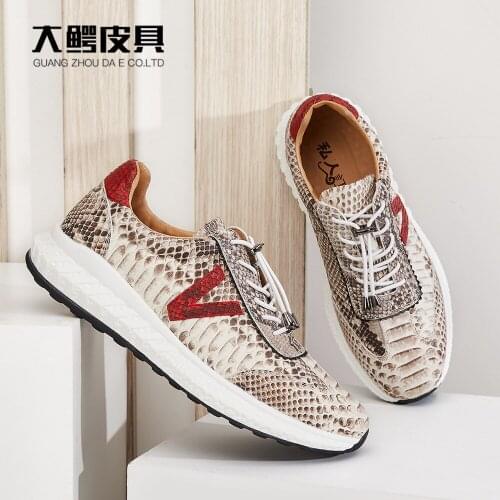 Hair snake leather shoes, mens leather shoes, fashion casual sports shoes, python leather shoes, rubber sole mens shoes