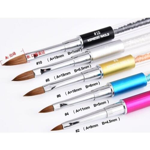 1PC Crystal Acrylic Nail Art Brush No 2/4/6/8/10 UV Gel Carving Pen Brush Liquid Powder DIY Nail Drawing Liquid Glitter Handle