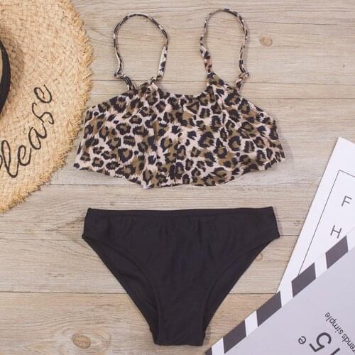 Flounce Girls Swimsuit Kids Leopard Print Girl Bikini Set 7-14 Years Two Piece Childrens Swimwear Ombre Girls Bathing Suit 2022