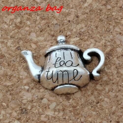 MIC 200 pcs Zinc Alloy Single-sided "Tea Time" Tea Pot Charms Pendant 19*12.5mm DIY Jewelry A-137