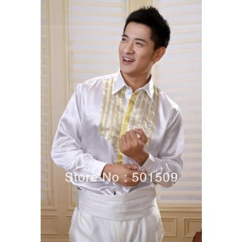 Free shipping vintage medieval stripe mens tuxedo shirts party/event shirts latin dance performance shirts