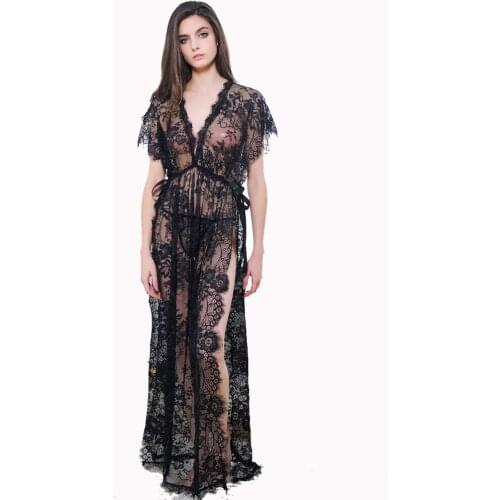 Womens Sexy Lace and Chiffon Temptation Babydoll Nightwear Long Gown Lingerie with Thong Black Red Pink One Size