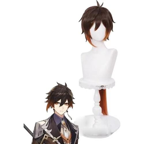 Game Genshin Impact Zhongli Cosplay Wig Gradient Anime Brown Orange Wigs Heat Resistant Synthetic Wigs Hair Halloween 90cm