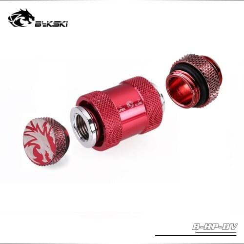 BYKSKI Hand Push Valve Switch Glug+Male to Male Fitting Black G1/4 Thread Male to Famale Flat Push Type Red Blue Silver Gold