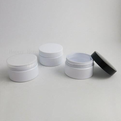 50pcs/lot 100ml Empty White Plastic Cream Jar with Pet white black clear lids pet seal 100g PET Jar Pot Cosmetic Container