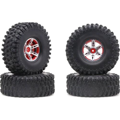 RCTOYFUN 4× Black Rubber Wheel 1.9" Rim Tyre Wheel & Metal Tire For 1:10 RC Crawler Axial SCX10 II 90046 90047 Red Metal Rubber