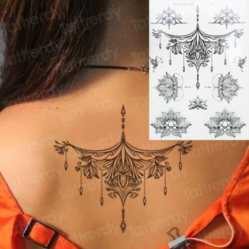 Sexy tattoo for women waterproof temporary back tattoo mandala henna lace tattoo jewelry bracelet lotus flower summer tattoo