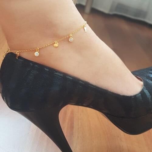 Vaoov 925 Sterling Silver Fish and Heart Figured Woman Anklet