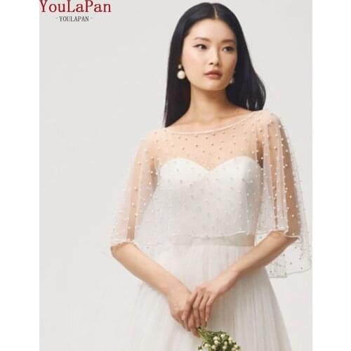 YouLaPan G27 Royal Pearl Wedding Wrap White Ivory Women Bolero Women Party Jacket Victorian Cape Prom Dresses Cape for Bridal