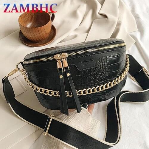 Crocodile Pattern Female Fanny Pack Designer Pu Leather Shoulder Bags for Women Fashion Chain Waist Packs Luxury Ladies Belt Bag