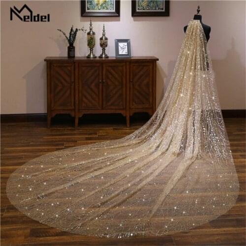 2020 best-selling bridal veil luxurious golden sticky crystal chapel train veil womans veil wedding dress accessories