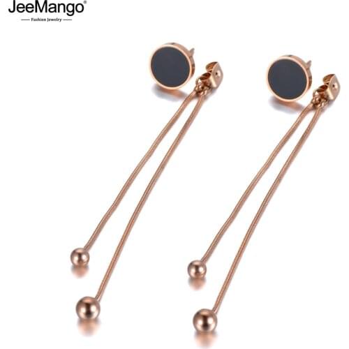 JeeMango Titanium Steel Bohemia Tassel Earrings Jewelry Rose Gold Acrylic Summer Vacation Dangle Earrings For Women JE19139