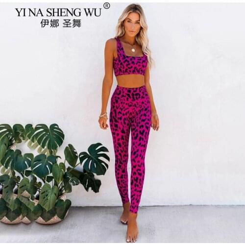 Woman Tracksuits Yoga Suits Fitness Two Piece Set Leopard Seamless Leggings Crop Top Sports Bra Tracksuit Wear Workout Sports