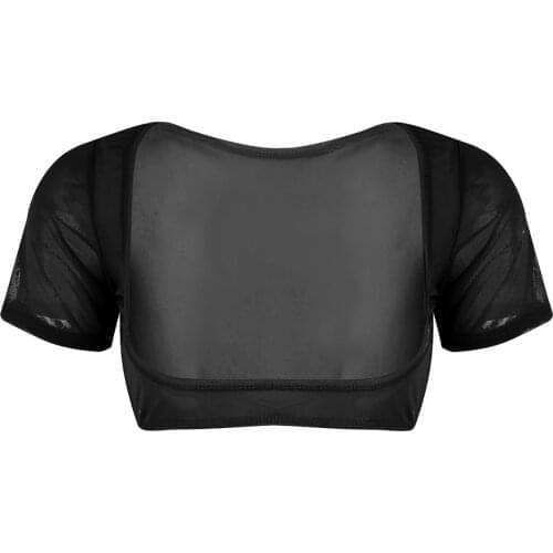 Women See-through Sheer Mesh Top Bra Erotic Sexy Lingerie Transparent Open Bust Short Sleeve Tanks Crop Tops Pole Dance Clubwear