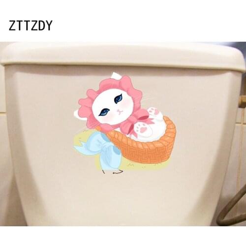 ZTTZDY 24.4*23.2CM Cat Baby Toilet Sticker Creative Wall Decal Kids BedRoom Home Decor T3-0363