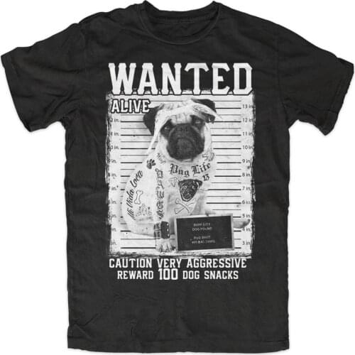 Brand Tee Cotton Clothes New Bad Dog Wanted-T-Shirt Schwarz, Mops, Hund, Tattoo, Rockabilly, Hipster, Styleprinted Shirts