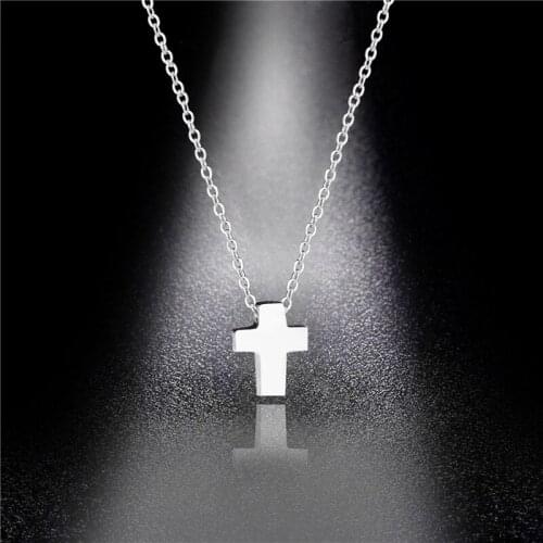 Fashion Christian Cross Mens Womens Pendant Necklaces Stainless Steel Silver Color Long Chain Small Charm Necklace Jewelry